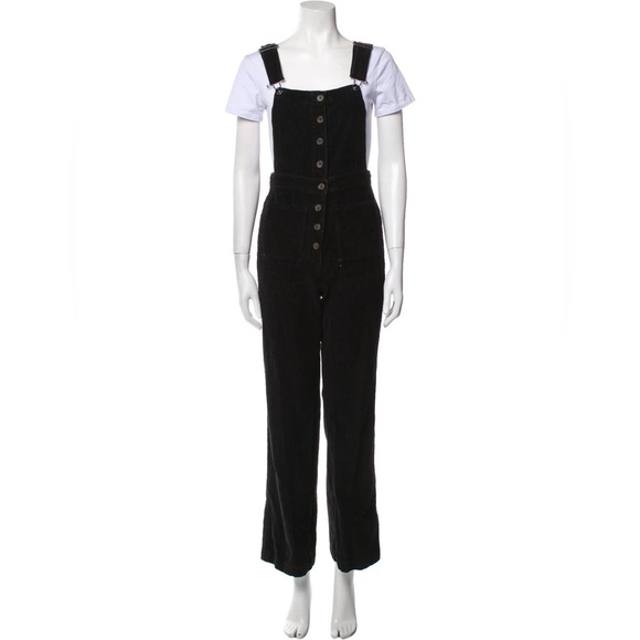 Reformation Cassidy Black Corduroy Overalls Square Neck Relaxed Fit Size 10 - Picture 6 of 11